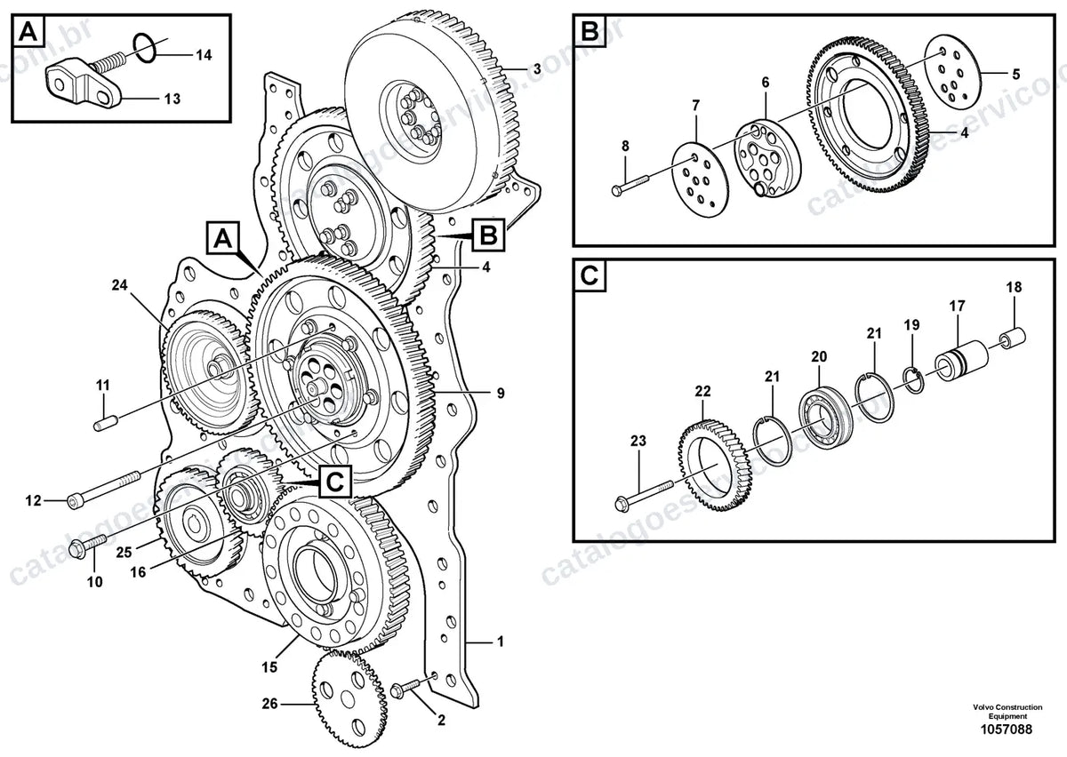 Vista explodida – motor – Catálogo de Peças Volvo EC400F (L3, L5, LR3, LR5 e NL5)