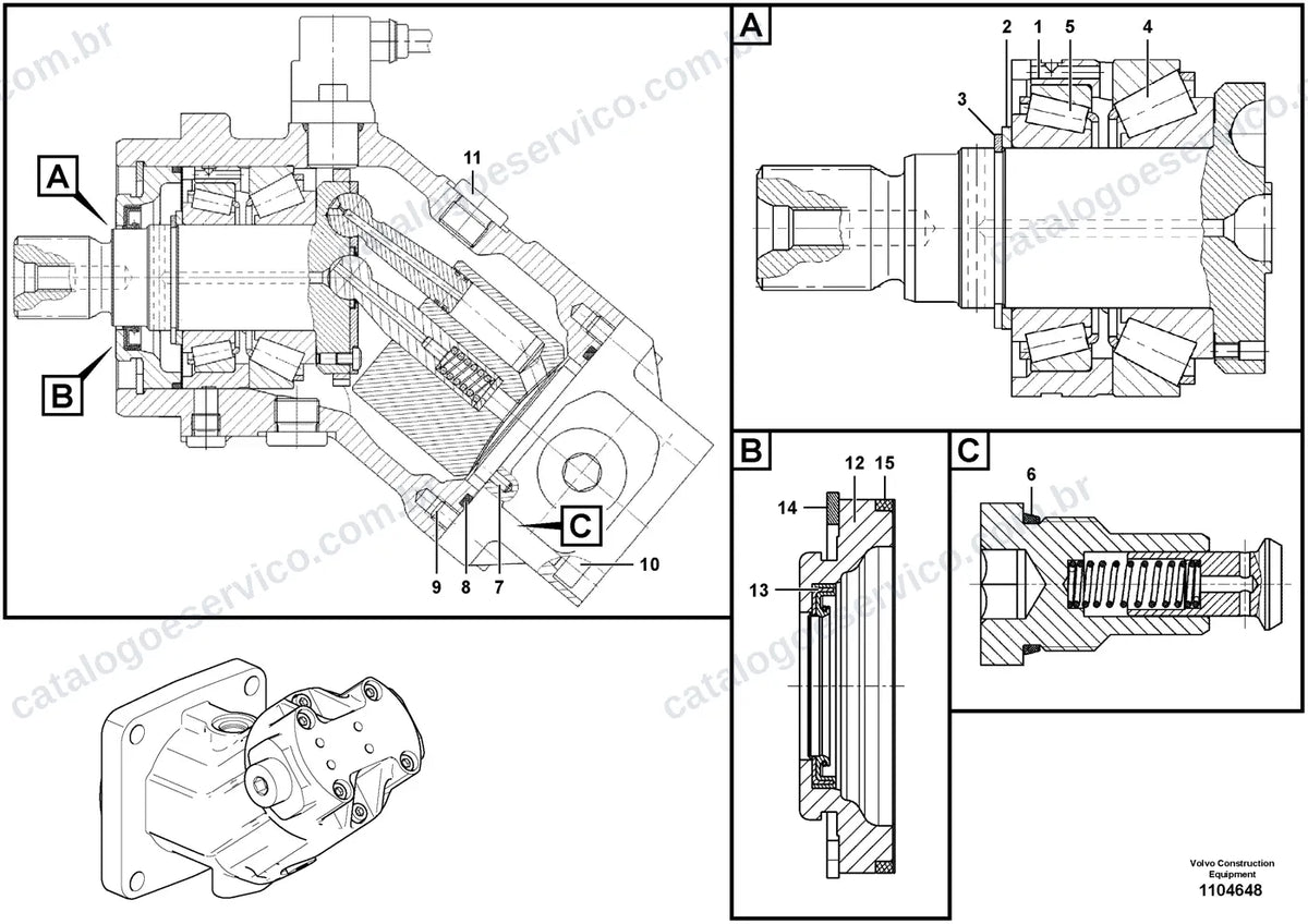 Vista explodida – sistema hidráulico e equipamento de trabalho – Catálogo de Peças Volvo EC400F (L3, L5, LR3, LR5 e NL5)