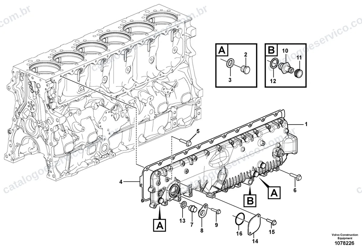 Vista explodida – motor – Catálogo de Peças Volvo EC480E LS e EC480E LHDC