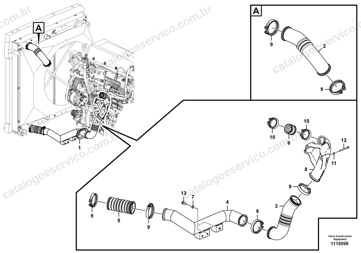 Vista explodida – motor – Catálogo de Peças Volvo EC480E LS e EC480E LHDC