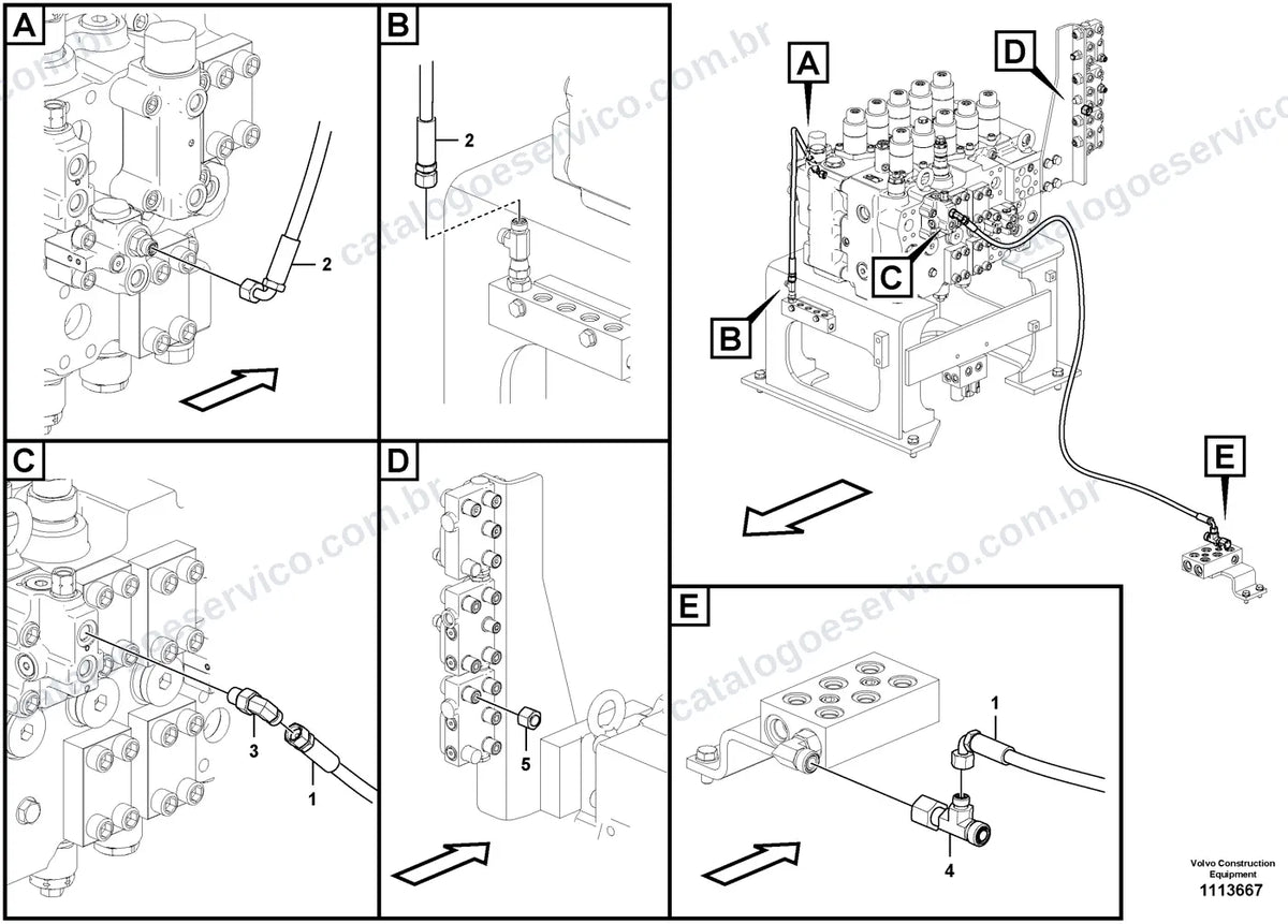 Vista explodida – sistema hidráulico e equipamento de trabalho – Catálogo de Peças Volvo EC480E LS e EC480E LHDC
