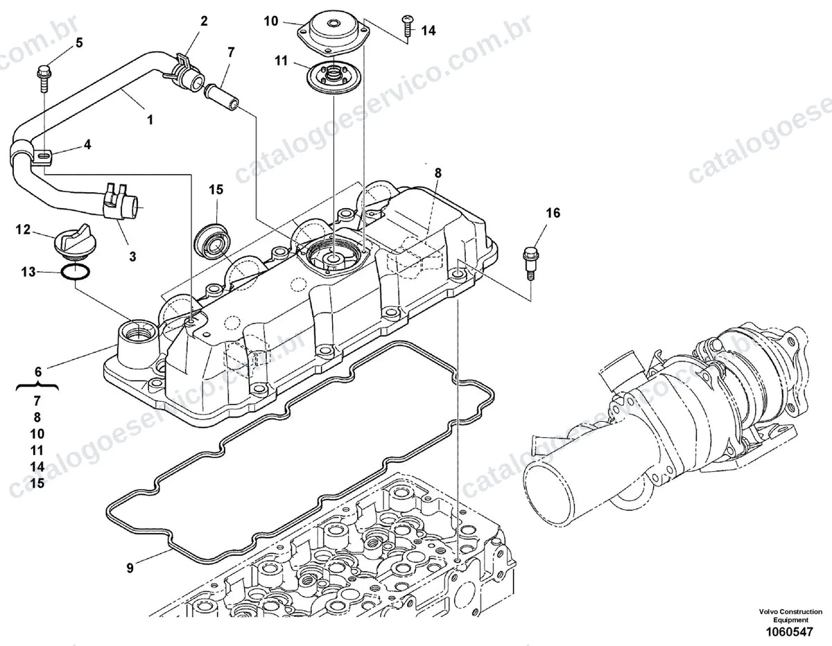 Vista explodida – motor – Catálogo de Peças Volvo EC60D