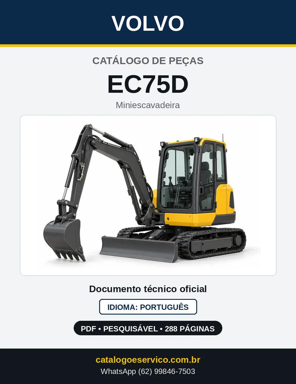 Capa do Catálogo de Peças Volvo EC75D – miniescavadeira