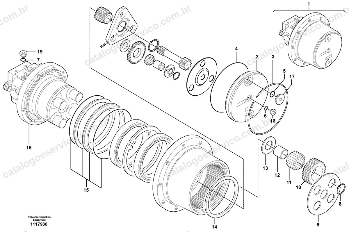 Vista explodida – transmissão de força – Catálogo de Peças Volvo ECR18 Electric