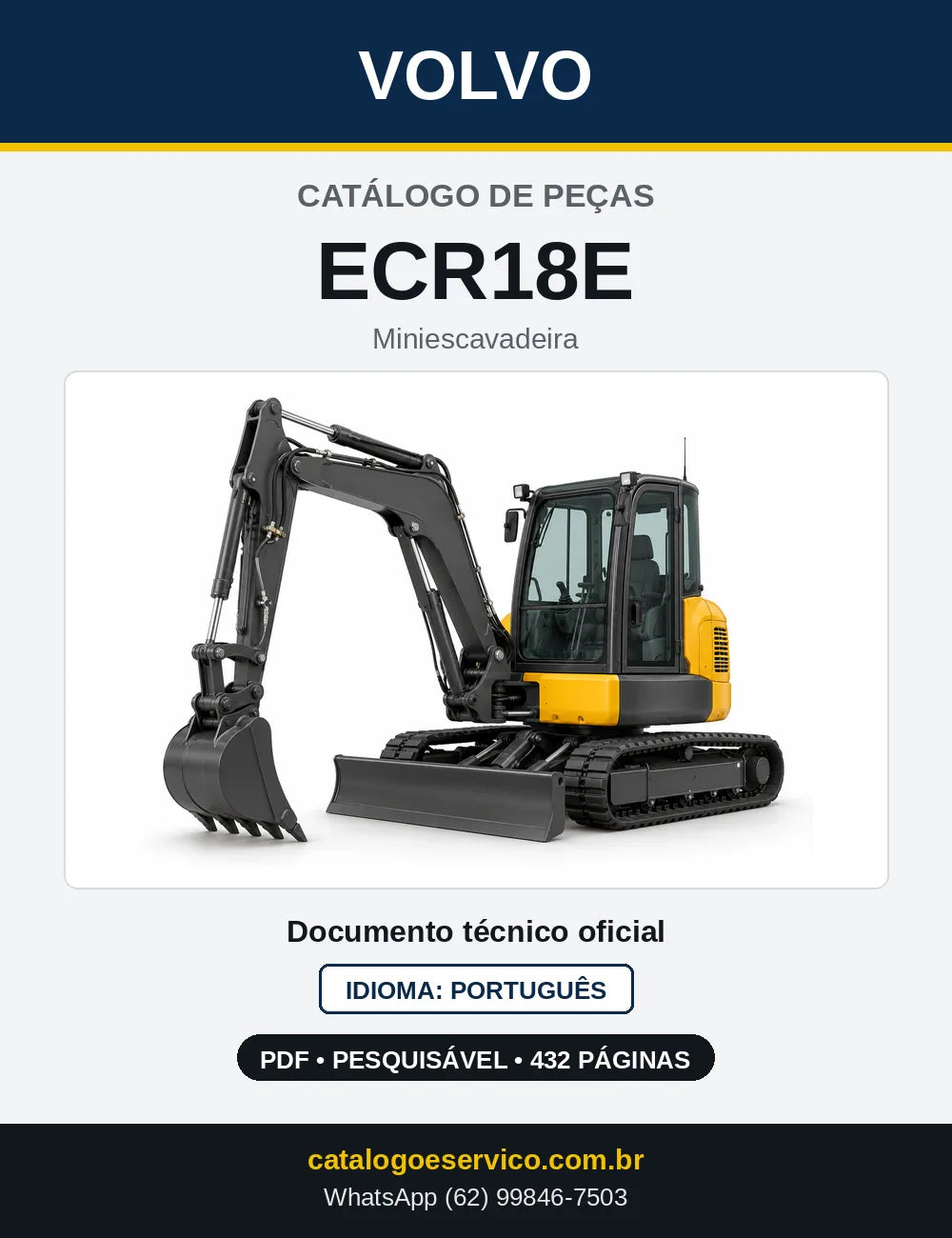 Capa do Catálogo de Peças Volvo ECR18E – miniescavadeira