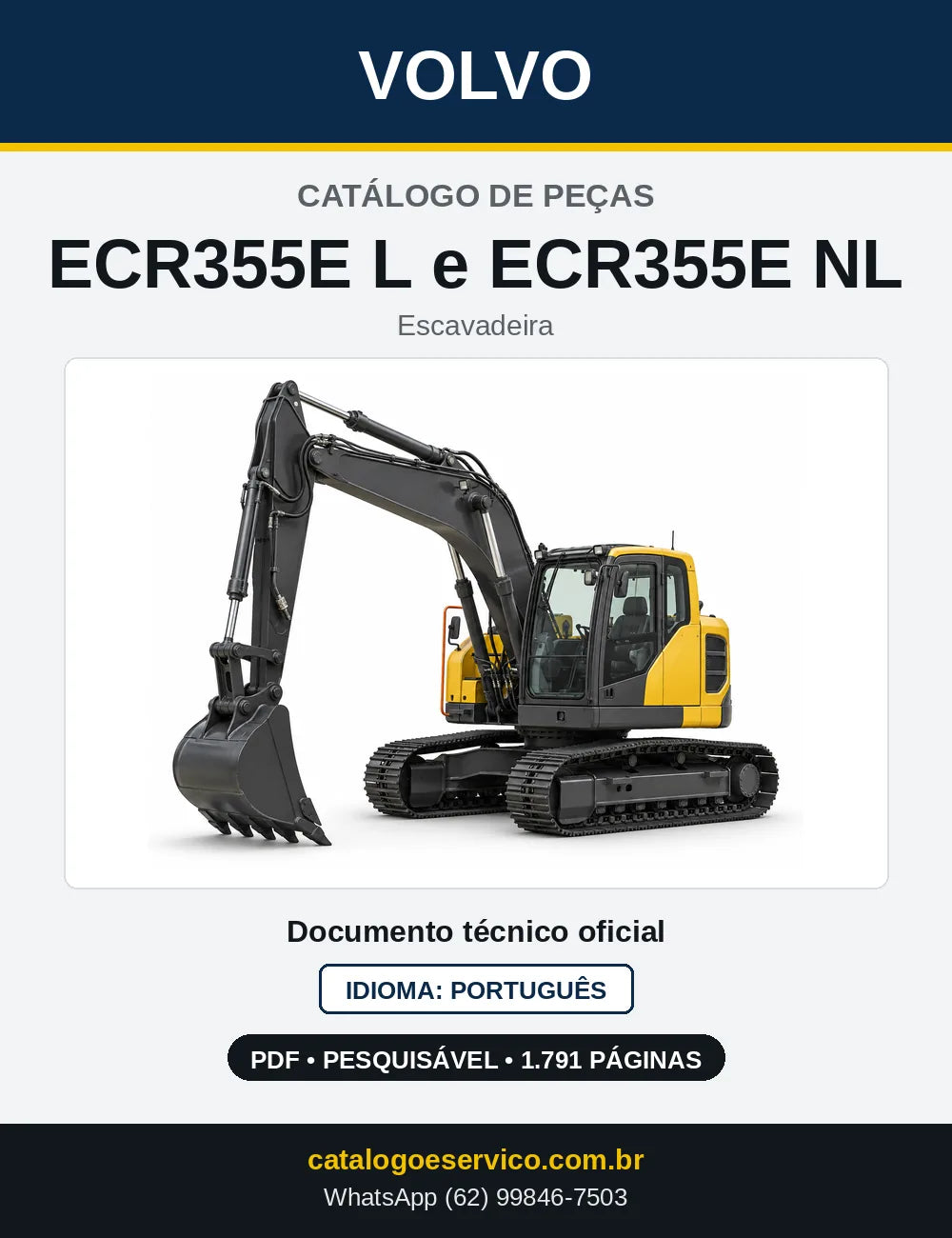 Capa do Catálogo de Peças Volvo ECR355E L e ECR355E NL – escavadeira