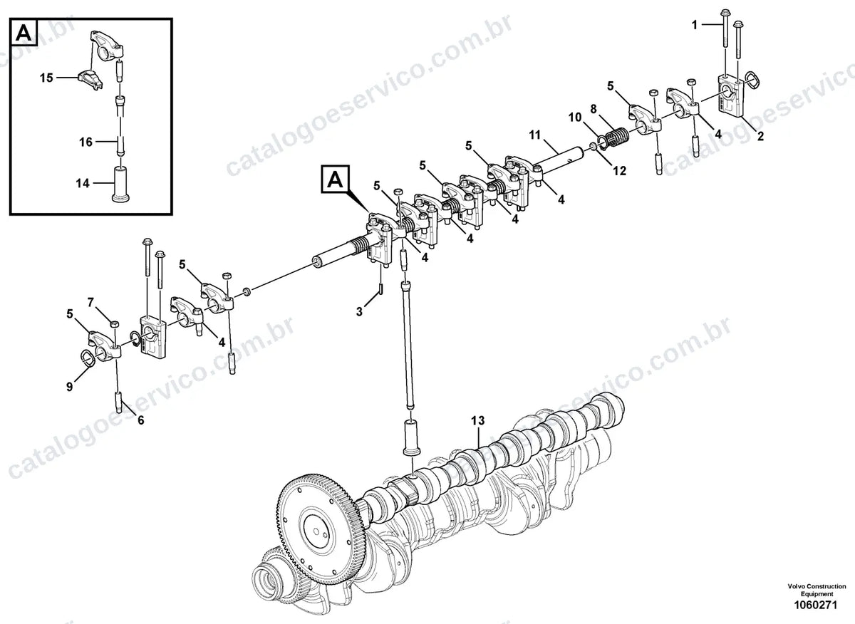 Vista explodida – motor – Catálogo de Peças Volvo EW205E e EW205E C4