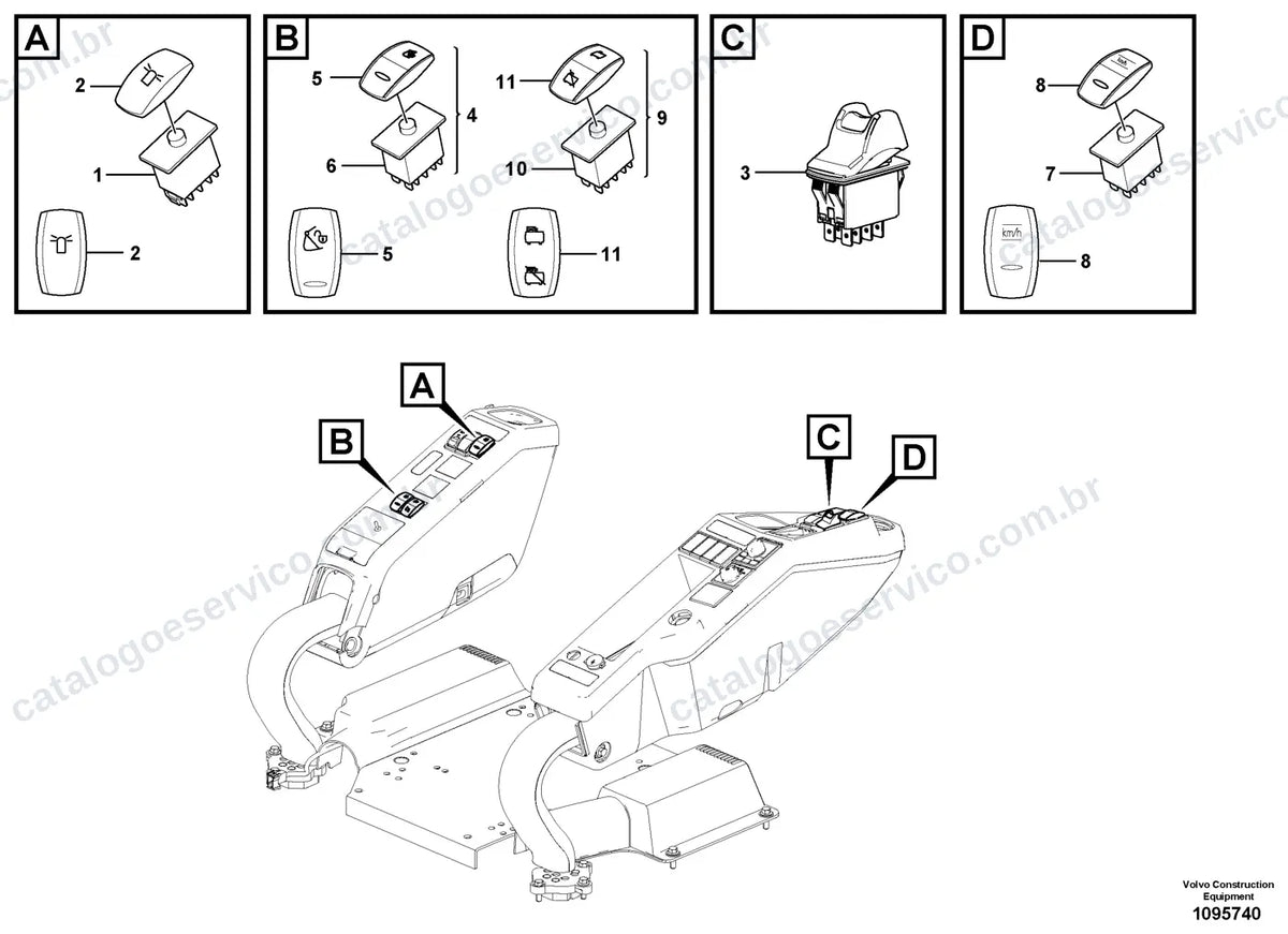 Vista explodida – sistema elétrico e eletrônico – Catálogo de Peças Volvo EW205E e EW205E C4