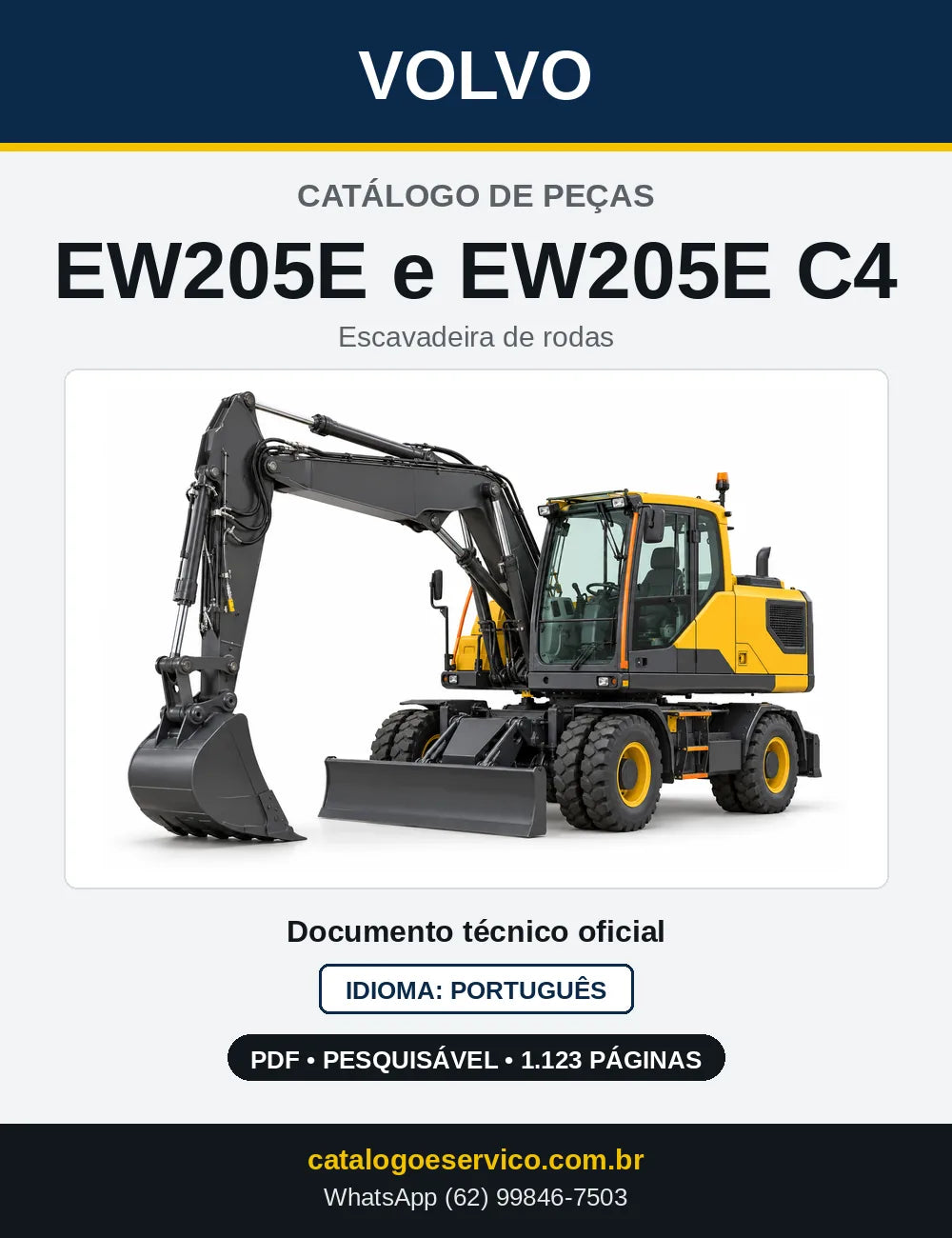 Capa do Catálogo de Peças Volvo EW205E e EW205E C4 – escavadeira de rodas