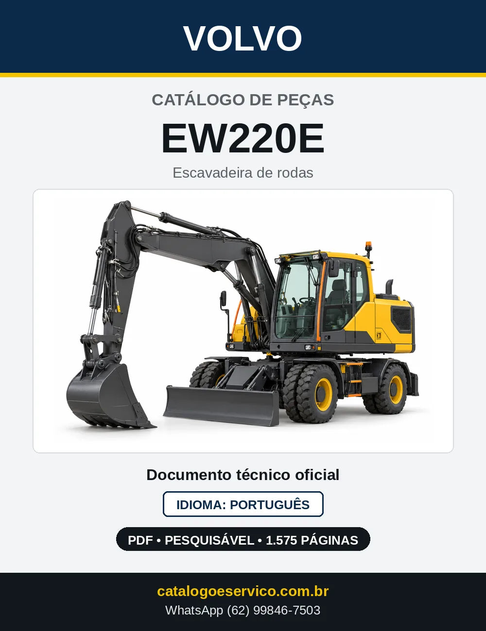 Capa do Catálogo de Peças Volvo EW220E – escavadeira de rodas
