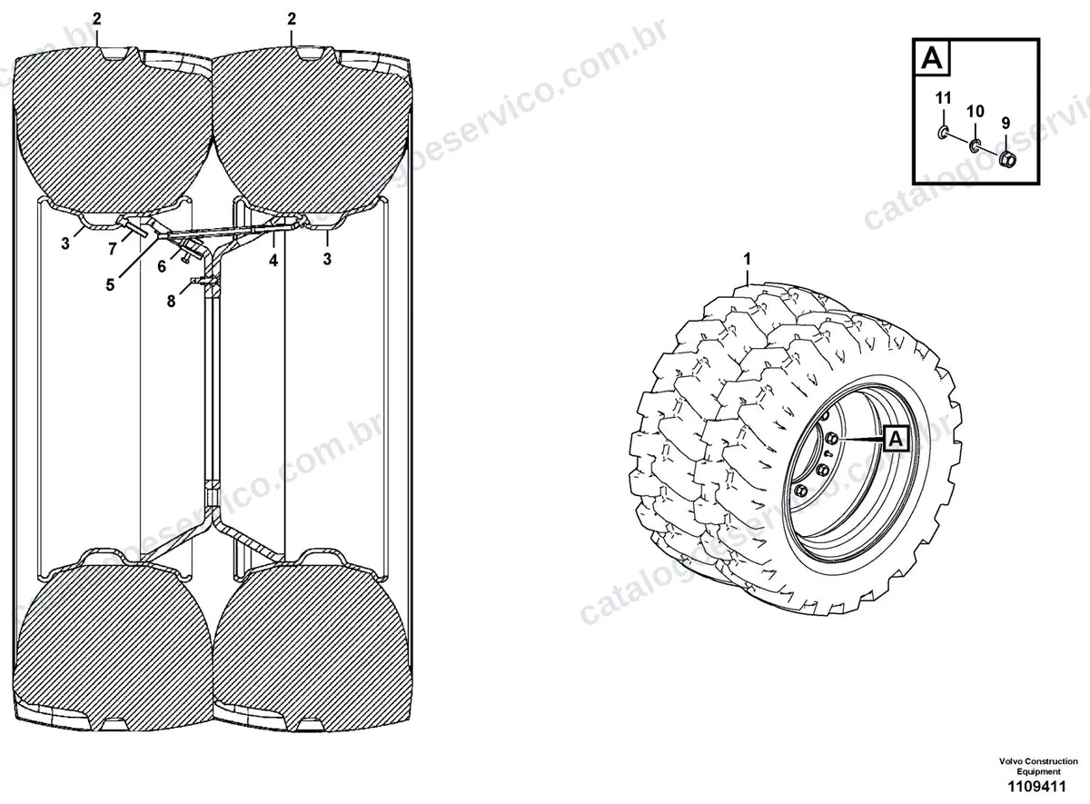 Vista explodida – chassi e material rodante – Catálogo de Peças Volvo EWR130E