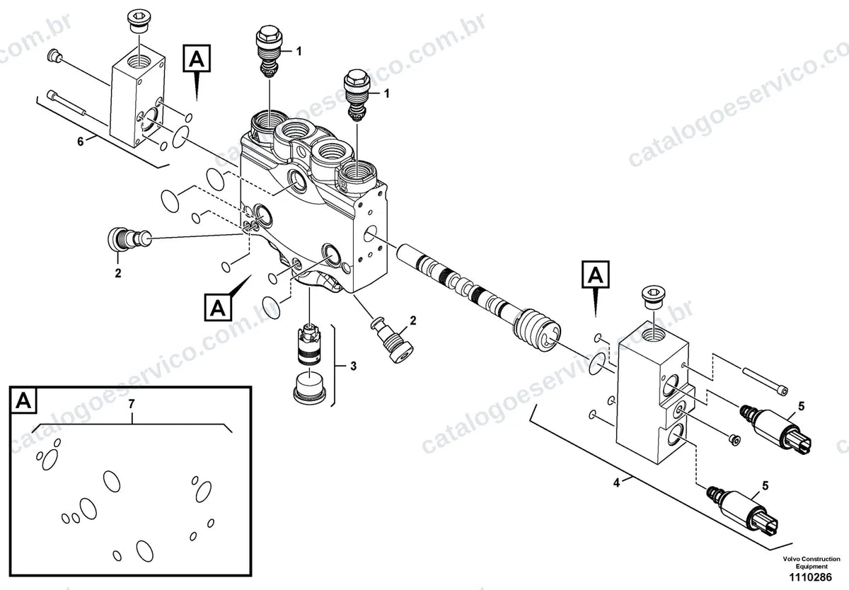 Vista explodida – sistema hidráulico e equipamento de trabalho – Catálogo de Peças Volvo EWR130E