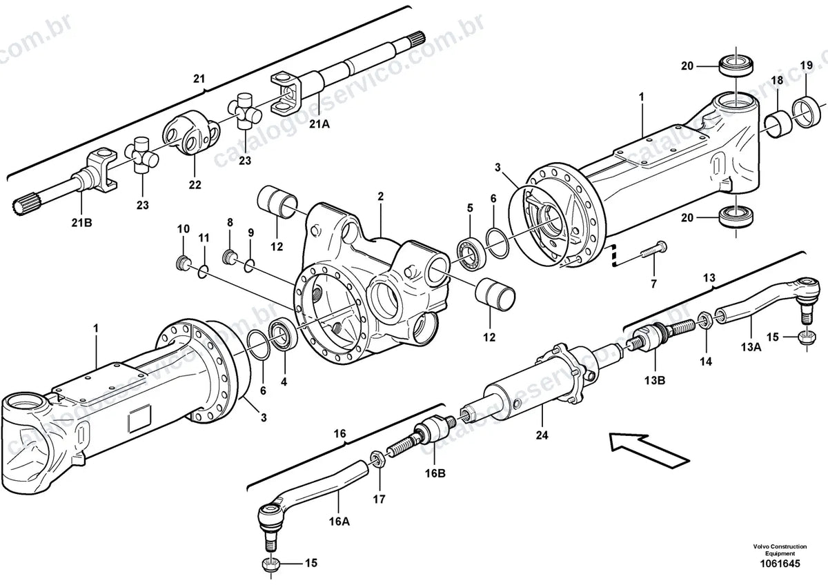 Vista explodida – transmissão de força – Catálogo de Peças Volvo EWR150E