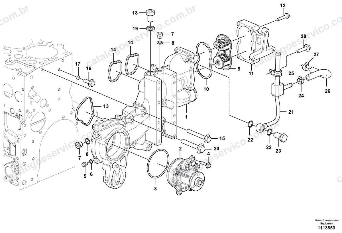 Vista explodida – motor – Catálogo de Peças Volvo EWR170E