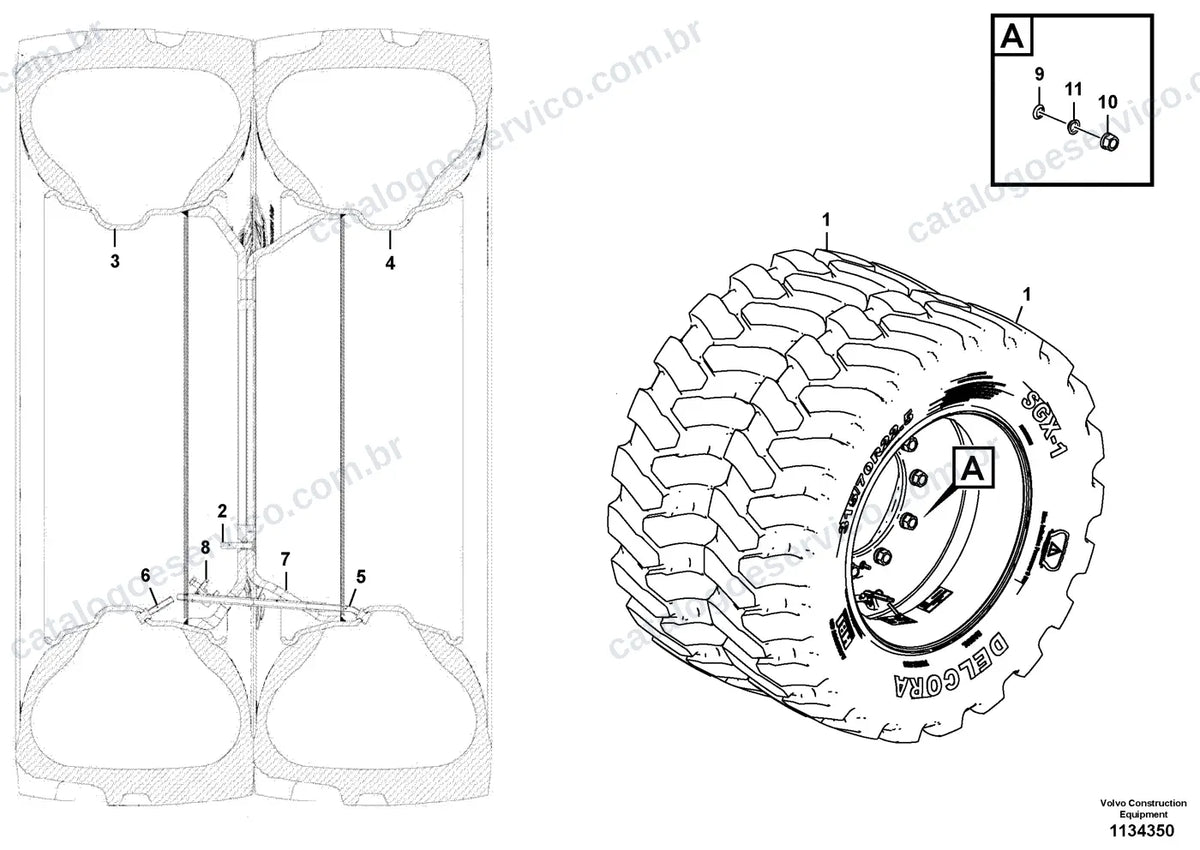 Vista explodida – chassi e material rodante – Catálogo de Peças Volvo EWR170F