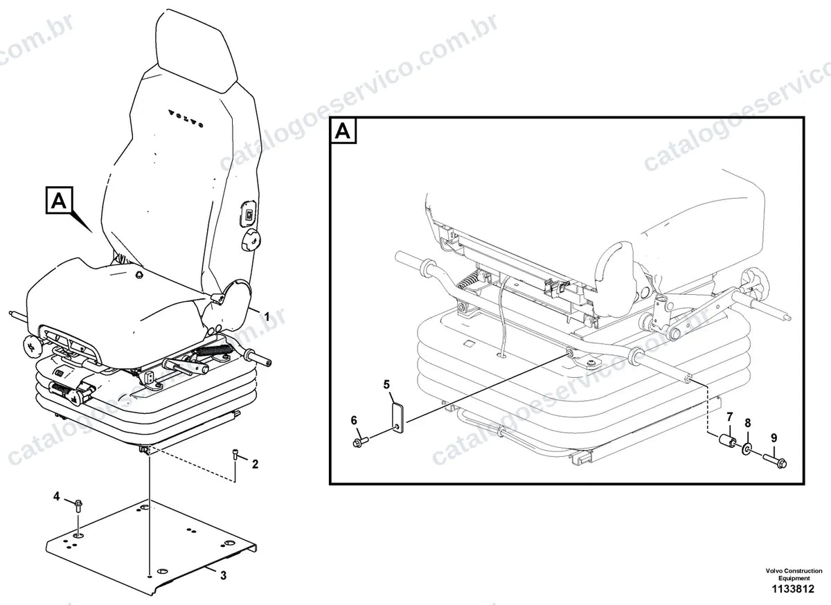 Vista explodida – cabine, carroceria e acessórios – Catálogo de Peças Volvo EWR170F