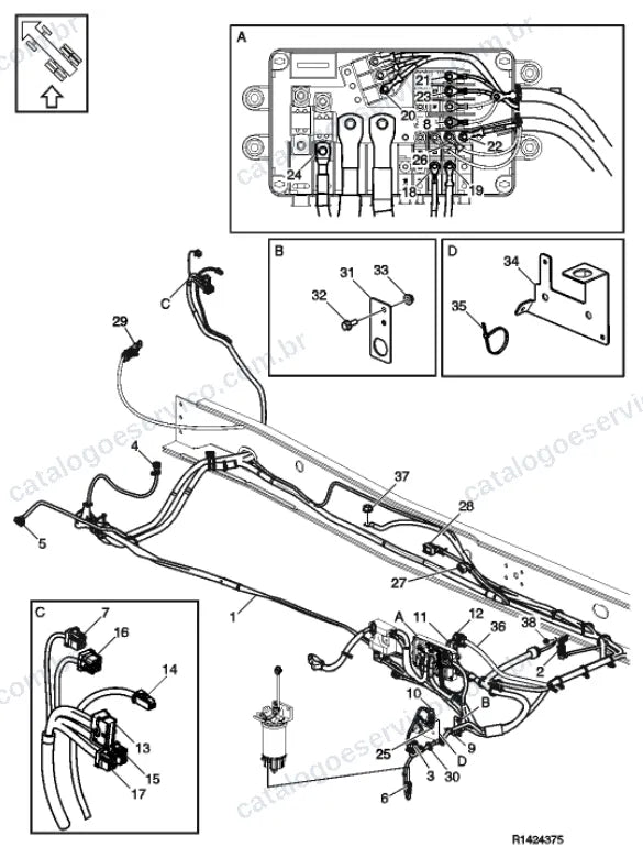 Vista explodida – sistema elétrico, iluminação e instrumentos – Catálogo de Peças Volvo FE3 280