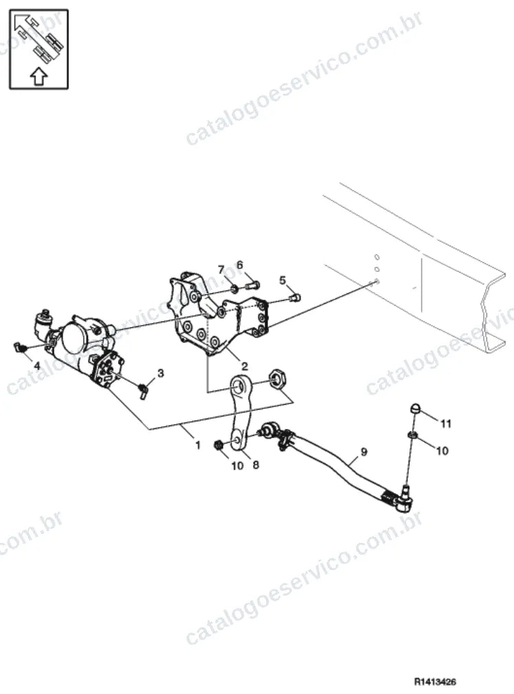 Vista explodida – suspensão das rodas e direção – Catálogo de Peças Volvo FE3 280