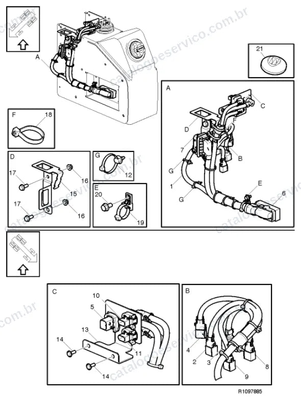 Vista explodida – sistema elétrico, iluminação e instrumentos – Catálogo de Peças Volvo FE8 62R (FE3)