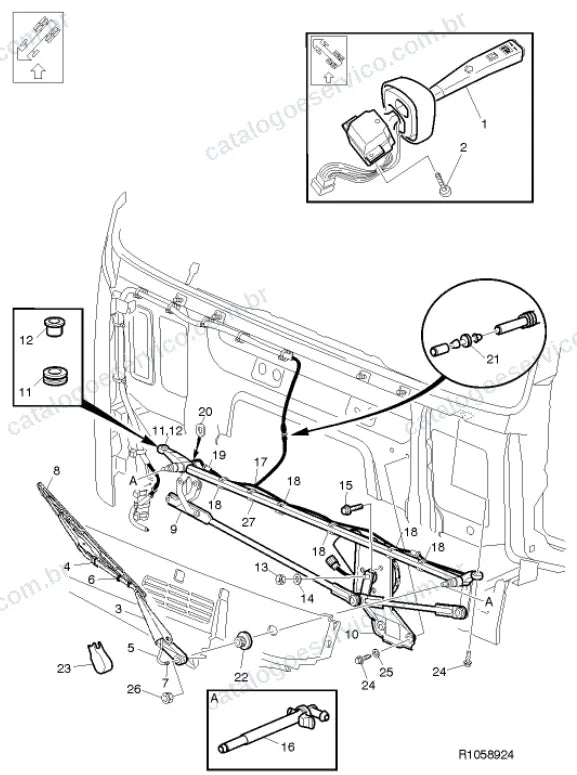 Vista explodida – sistema elétrico, iluminação e instrumentos – Catálogo de Peças Volvo FH 430