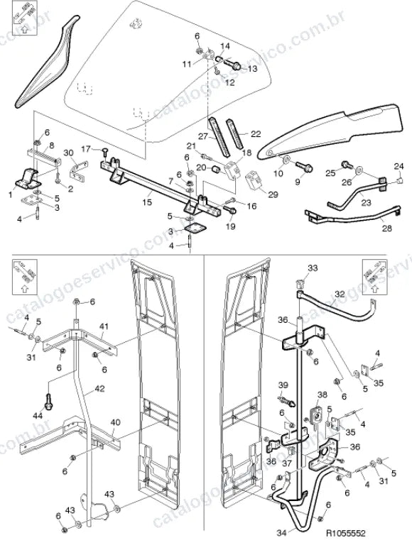 Vista explodida – carroceria, cabina e interior – Catálogo de Peças Volvo FH 480