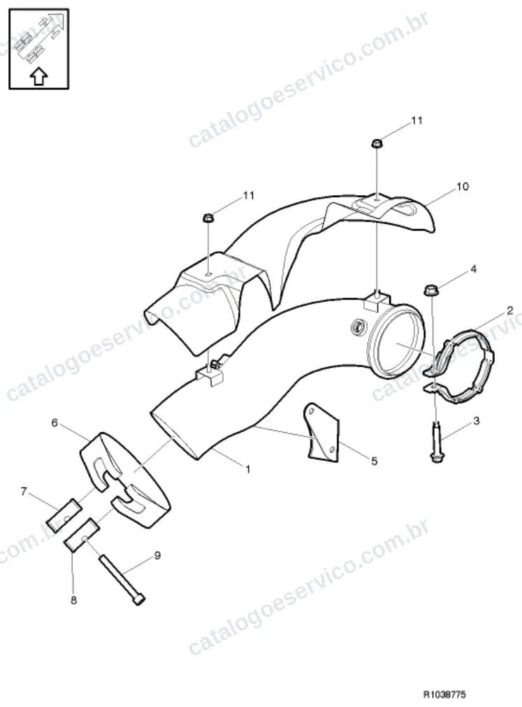 Vista explodida – motor com suporte ou coxim e equipamento – Catálogo de Peças Volvo FH 750