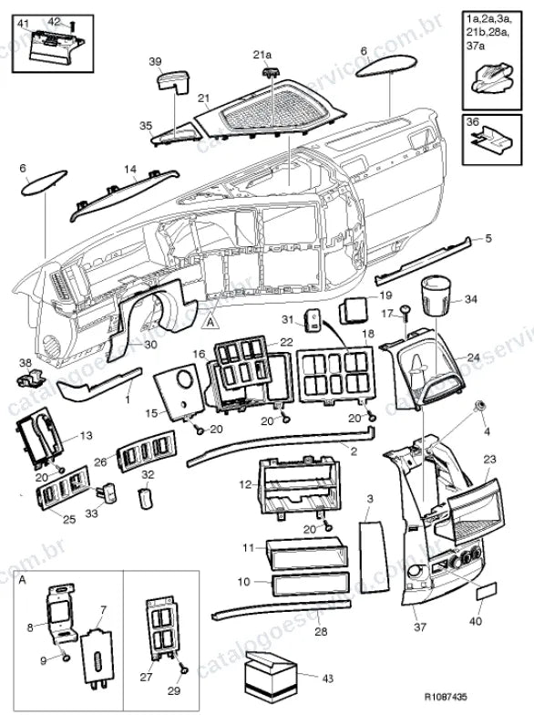 Vista explodida – carroceria, cabina e interior – Catálogo de Peças Volvo FH 750