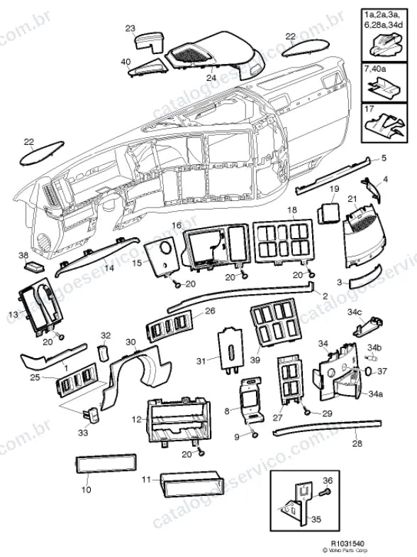 Vista explodida – carroceria, cabina e interior – Catálogo de Peças Volvo FH16 84R