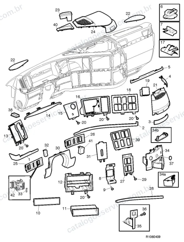 Vista explodida – carroceria, cabina e interior – Catálogo de Peças Volvo FH16 84T