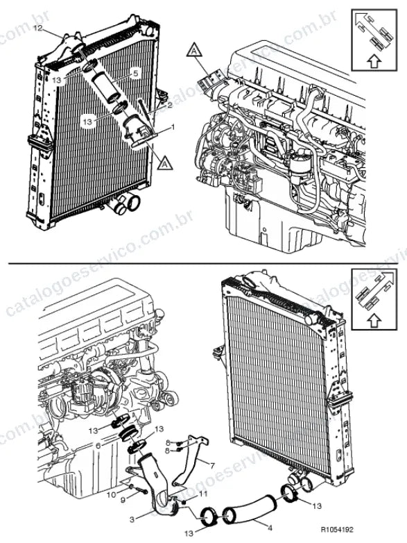 Vista explodida – motor com suporte ou coxim e equipamento – Catálogo de Peças Volvo FH4 610