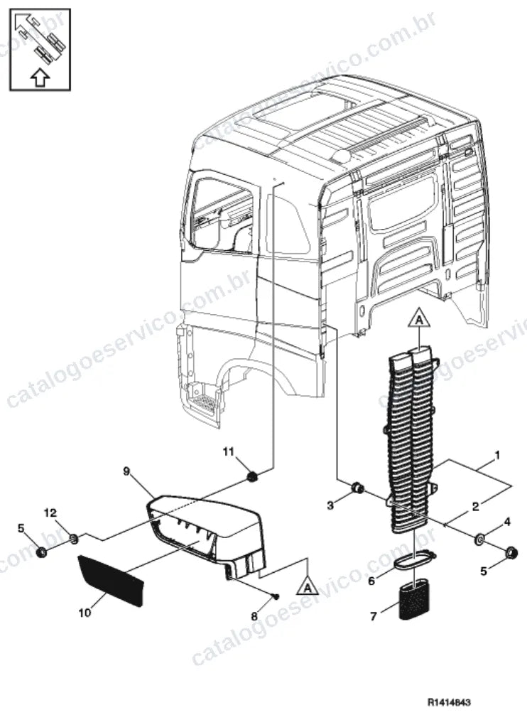 Vista explodida – motor com suporte ou coxim e equipamento – Catálogo de Peças Volvo FH4 700