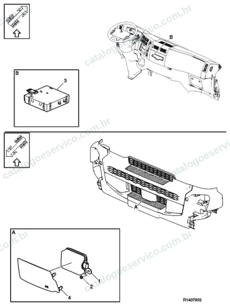 Vista explodida – sistema elétrico, iluminação e instrumentos – Catálogo de Peças Volvo FL8 42R (FL3)