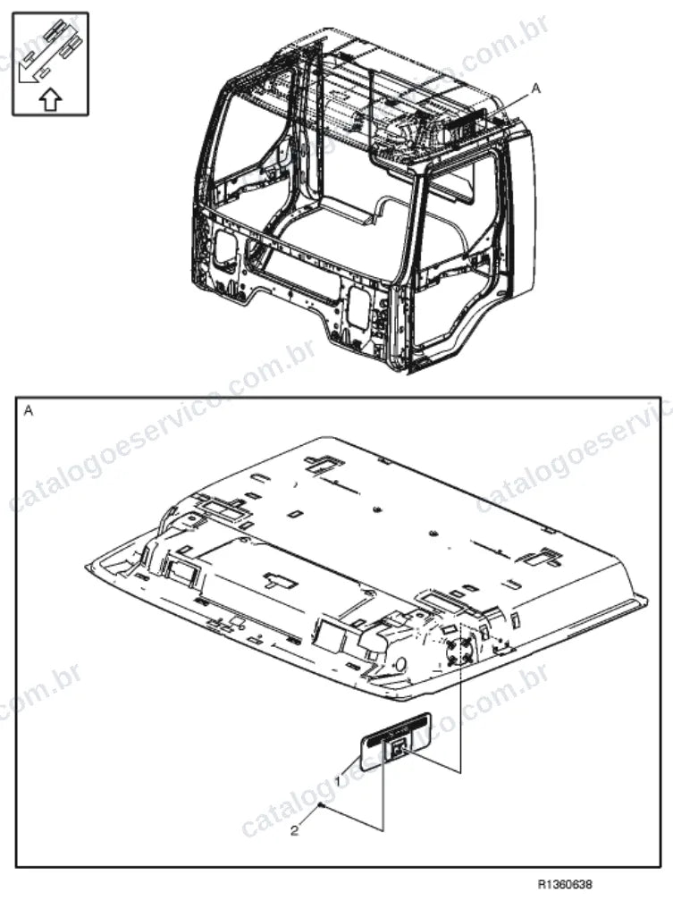 Vista explodida – carroceria, cabina e interior – Catálogo de Peças Volvo FLE3 225