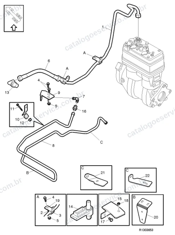 Vista explodida – freio – Catálogo de Peças Volvo FLL7 42D