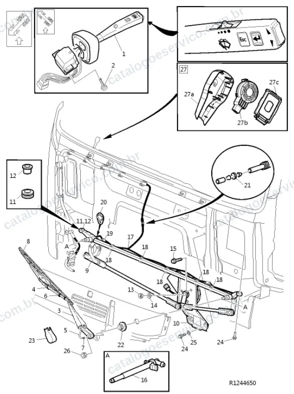 Vista explodida – sistema elétrico, iluminação e instrumentos – Catálogo de Peças Volvo FM 340