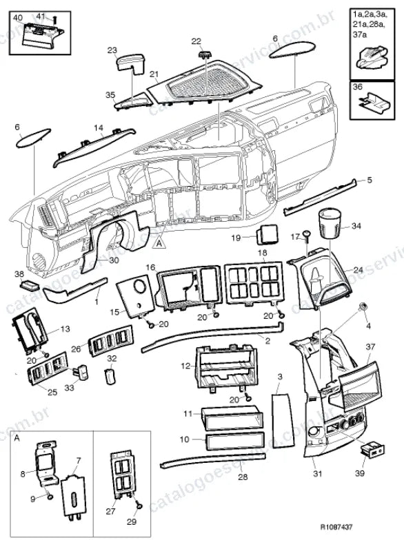 Vista explodida – carroceria, cabina e interior – Catálogo de Peças Volvo FM 500