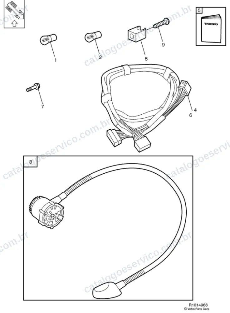 Vista explodida – sistema elétrico, iluminação e instrumentos – Catálogo de Peças Volvo FM 520