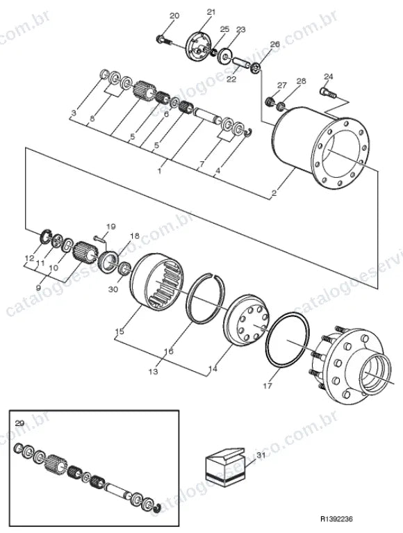 Vista explodida – transmissão – Catálogo de Peças Volvo FM11 44R