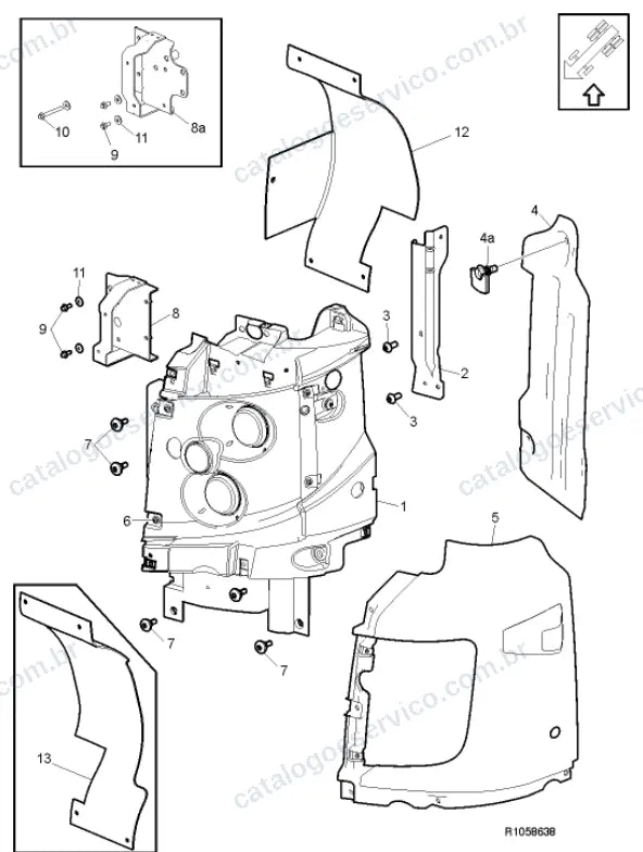 Vista explodida – sistema elétrico, iluminação e instrumentos – Catálogo de Peças Volvo FM11 44T