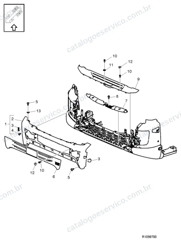 Vista explodida – carroceria, cabina e interior – Catálogo de Peças Volvo FM11 62R