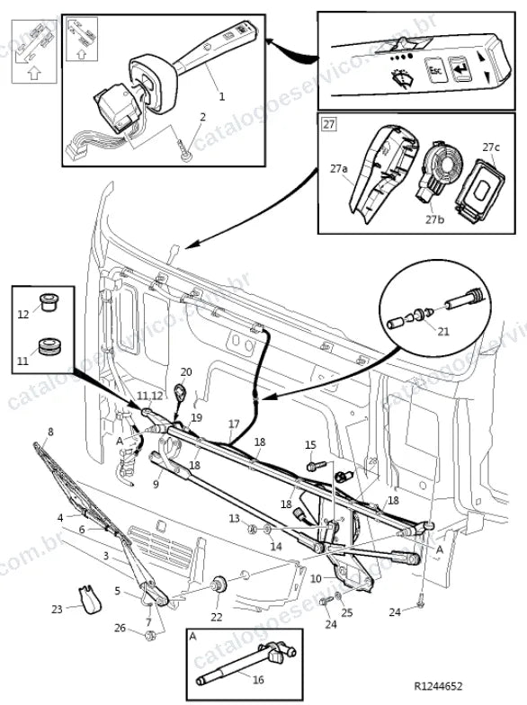 Vista explodida – sistema elétrico, iluminação e instrumentos – Catálogo de Peças Volvo FM11 64T