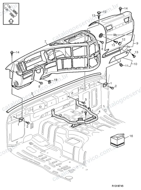 Vista explodida – carroceria, cabina e interior – Catálogo de Peças Volvo FM11104R