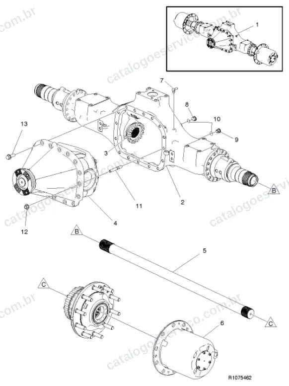 Vista explodida – transmissão – Catálogo de Peças Volvo FM11A44T (FM4)