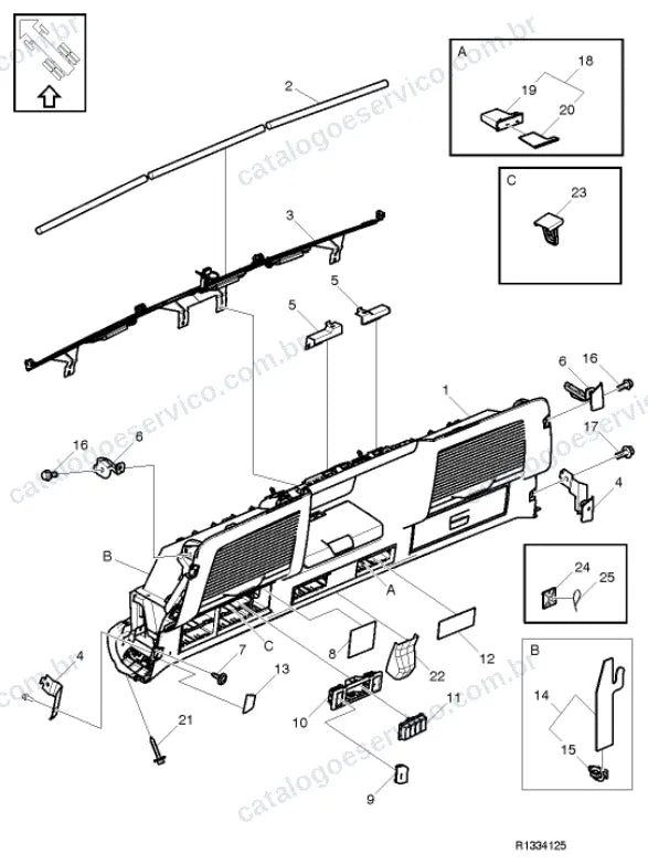 Vista explodida – carroceria, cabina e interior – Catálogo de Peças Volvo FM11A64R (FM4)