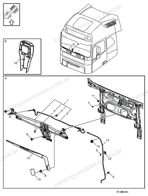 Vista explodida – sistema elétrico, iluminação e instrumentos – Catálogo de Peças Volvo FM11B62T (FM4)