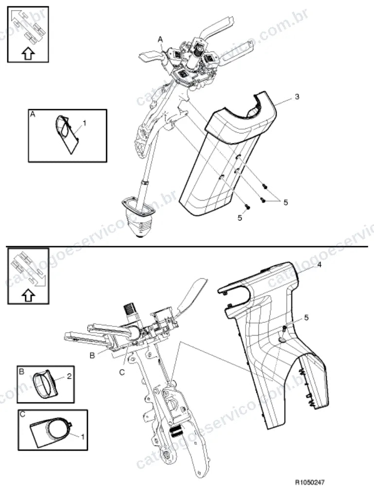 Vista explodida – suspensão das rodas e direção – Catálogo de Peças Volvo FM11B64R (FM4)