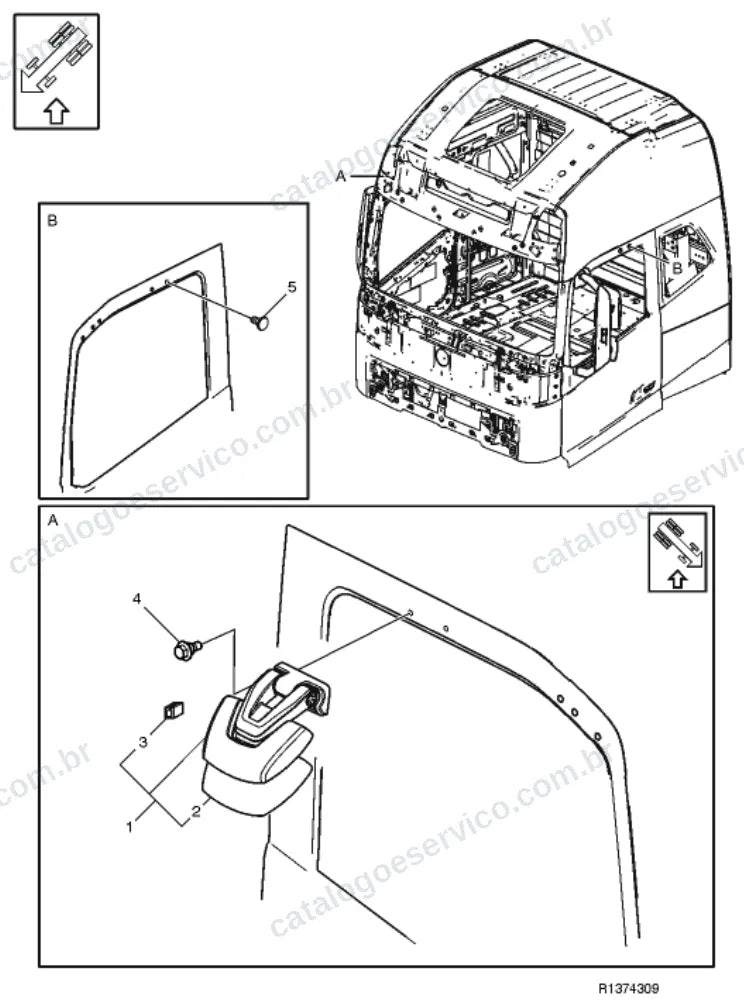 Vista explodida – carroceria, cabina e interior – Catálogo de Peças Volvo FM11B64T (FM4)