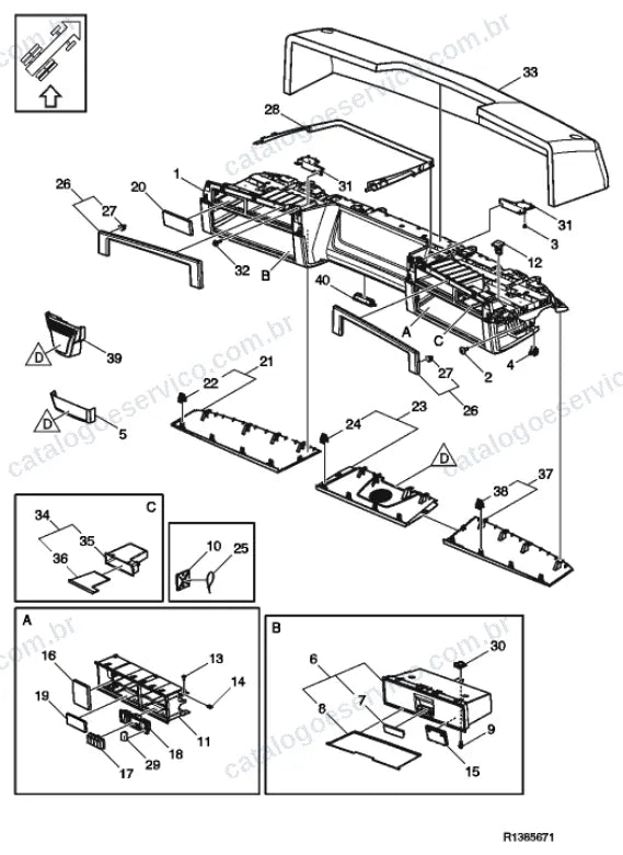 Vista explodida – carroceria, cabina e interior – Catálogo de Peças Volvo FM11B64T (FM4)