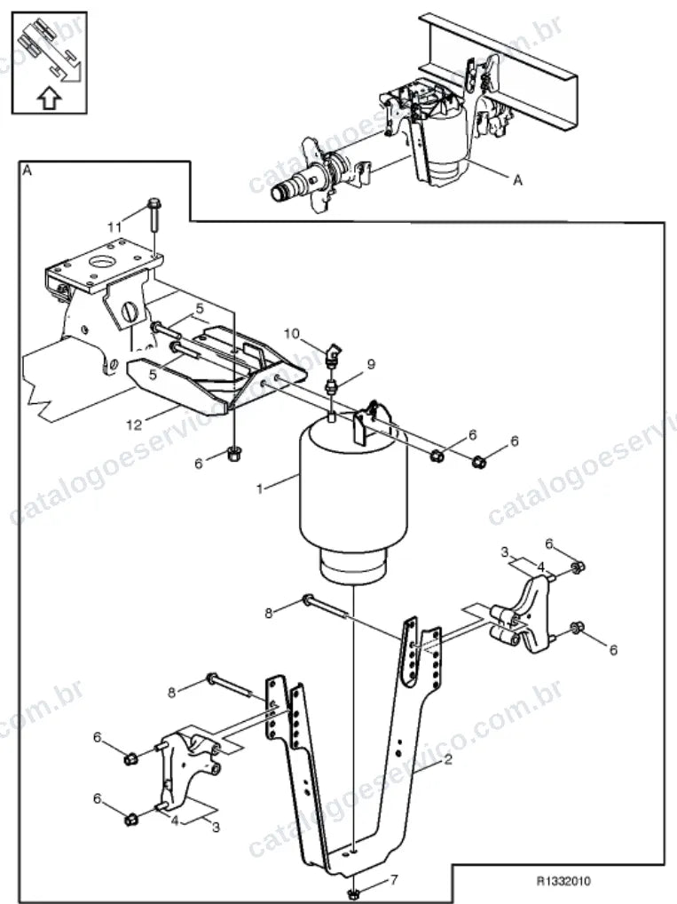 Vista explodida – suspensão das rodas e direção – Catálogo de Peças Volvo FM11B82R (FM4)