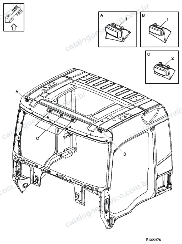 Vista explodida – sistema elétrico, iluminação e instrumentos – Catálogo de Peças Volvo FM4 380